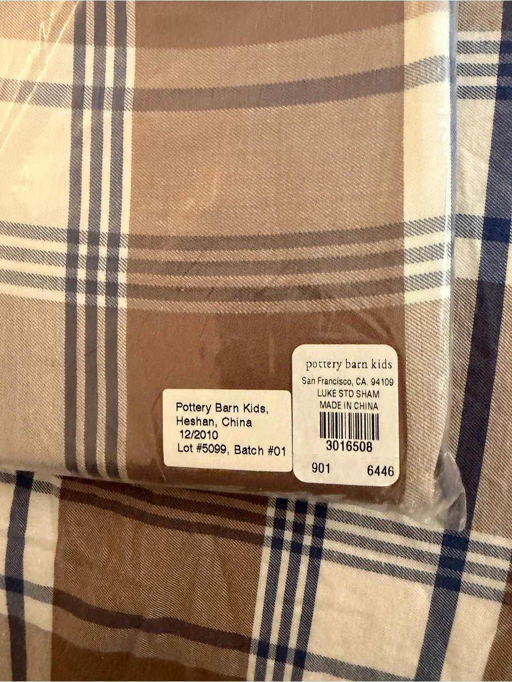 Pottery Barn Kids Brown, White and Blue Plaid Pillow Sham